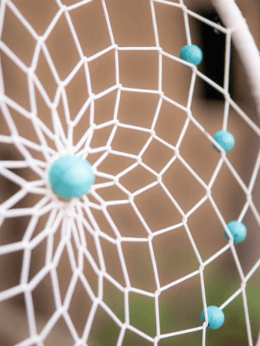 Large Ombre White Indigo Dreamcatcher with Turquoise Beads and Feathers