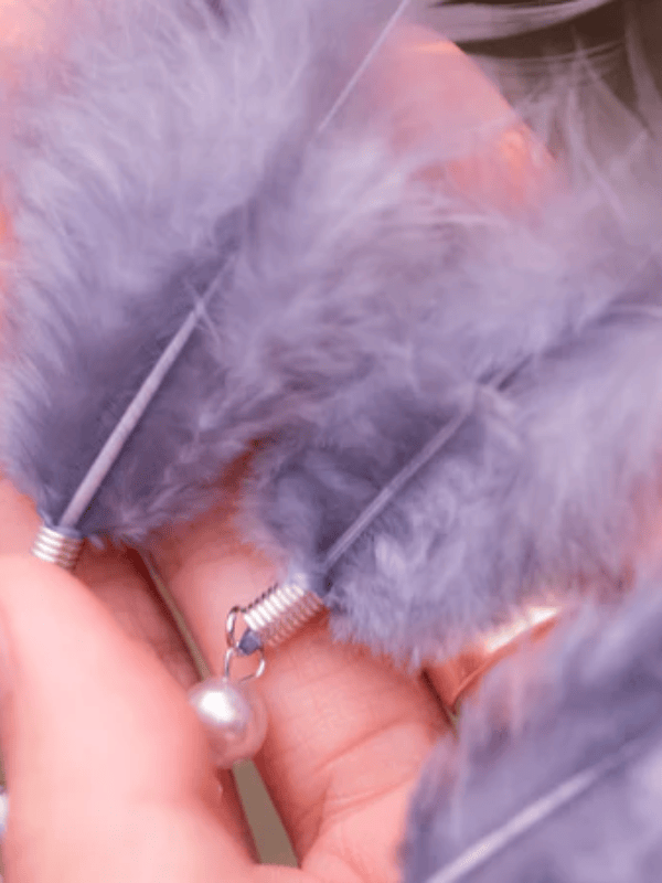 Silver Webbed Dreamcatcher with Purple Feathers and Clear Beads
