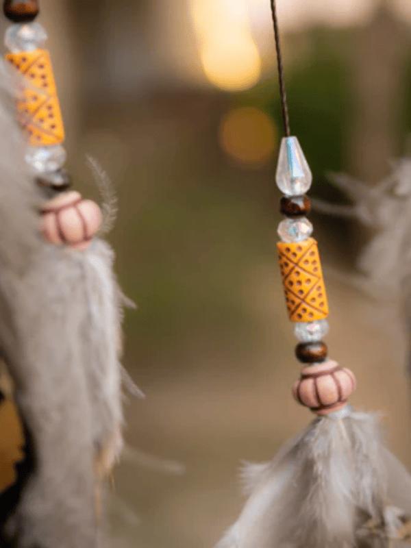 Leaf Dreamcatcher with Wooden Beads and Feathers Wall Hanging