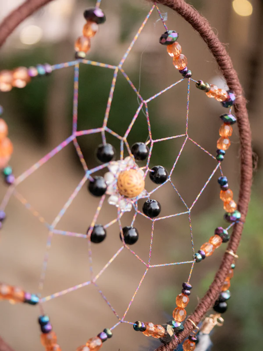 Bright Blue Feather Dreamcatcher with Beads and Wall Hanging