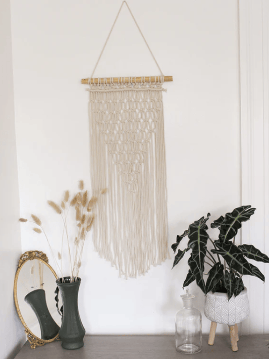 Geometric Cotton Macrame Wall Hanging with Long Tassels