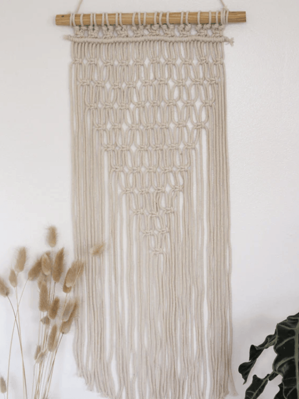 Geometric Cotton Macrame Wall Hanging with Long Tassels