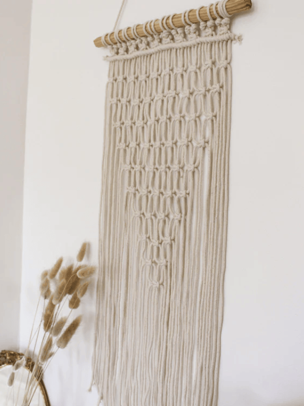 Geometric Cotton Macrame Wall Hanging with Long Tassels