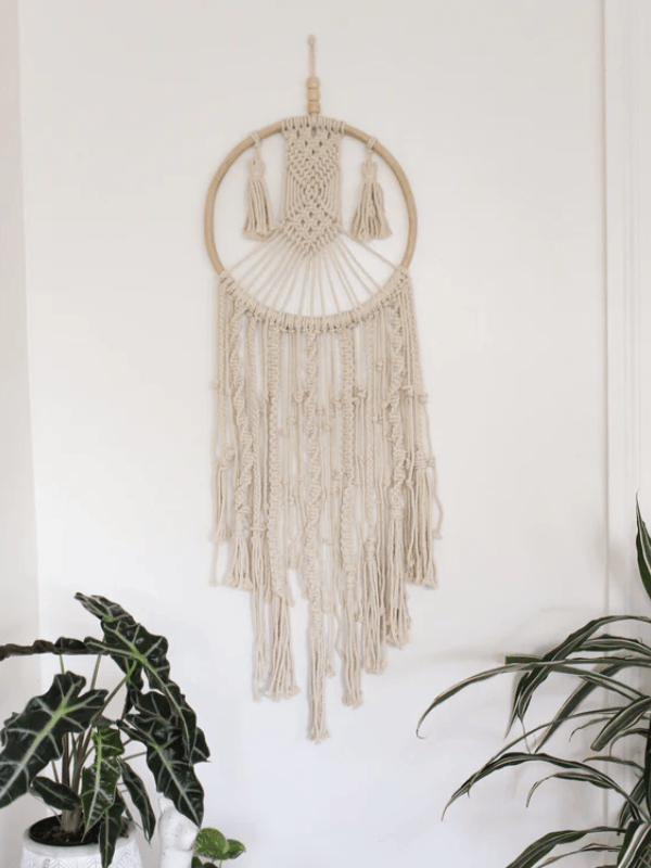 Eternal Geometric Cotton Macrame Wall Hanging with Tassels