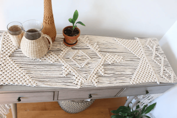 Inspirational Antique White Macrame Table Runner 90 Inch Long