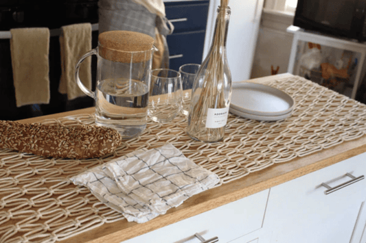 90" Antique White Macrame Table Runner Woven Crocheted Design