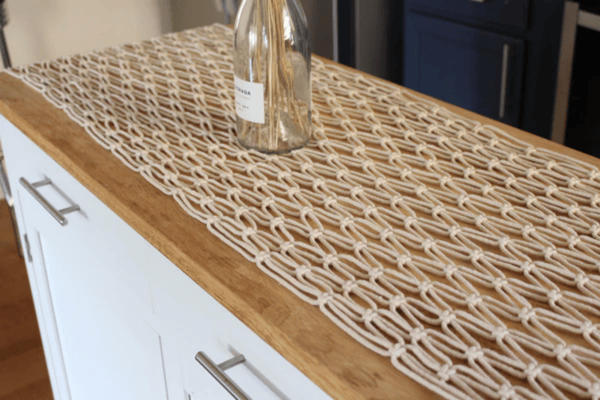 90" Antique White Macrame Table Runner Woven Crocheted Design