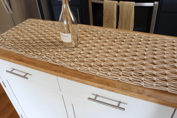 90" Antique White Macrame Table Runner Woven Crocheted Design