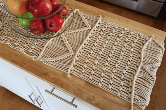 90" Antique White Macrame Table Runner for Kitchen and Farmhouse Tables