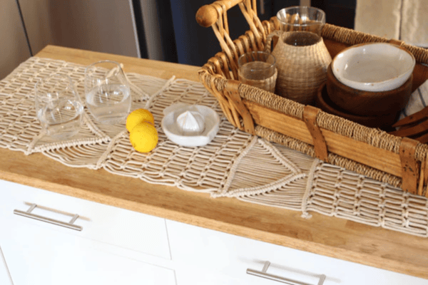 90" Antique White Macrame Table Runner for Kitchen and Farmhouse Tables