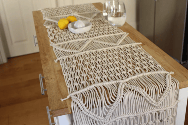 90" Antique White Macrame Table Runner for Kitchen and Farmhouse Tables