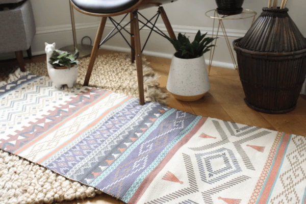 Colorful Geometric Moroccan Rug Runner with Chevron Patterns