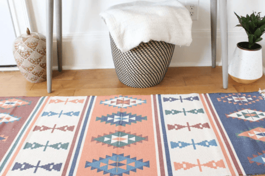 Egyptian Style Braided Rug with Obelisk Patterns and Retro Design