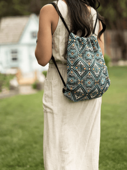 Drawstring Canvas Backpack Hobo Mini Bag with Adjustable Straps