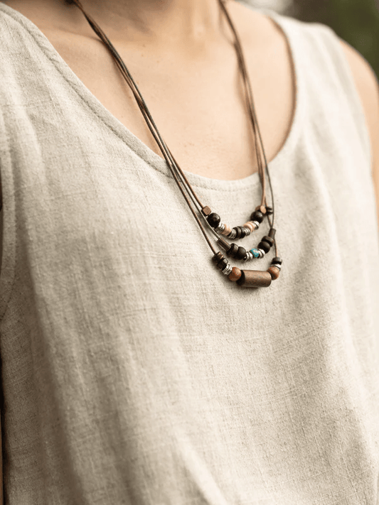 Sparrow Wood Beads Multi-Strand Hippie Necklace for Men and Women