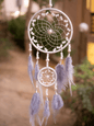 Silver Webbed Dreamcatcher with Purple Feathers and Clear Beads