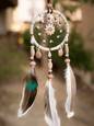 Small Beige Dreamcatcher with Brown Feathers and Wooden Beads