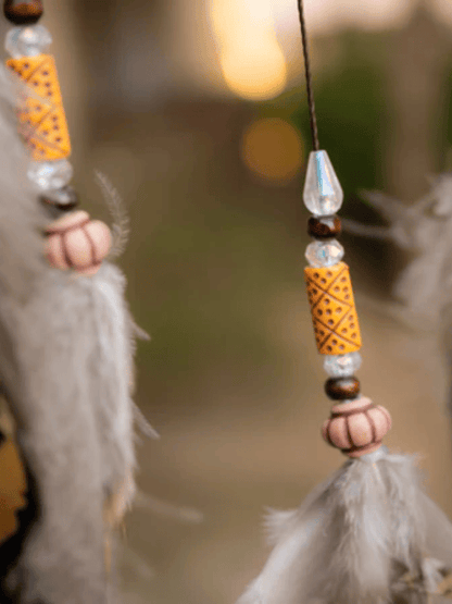 Leaf Dreamcatcher with Wooden Beads and Feathers Wall Hanging