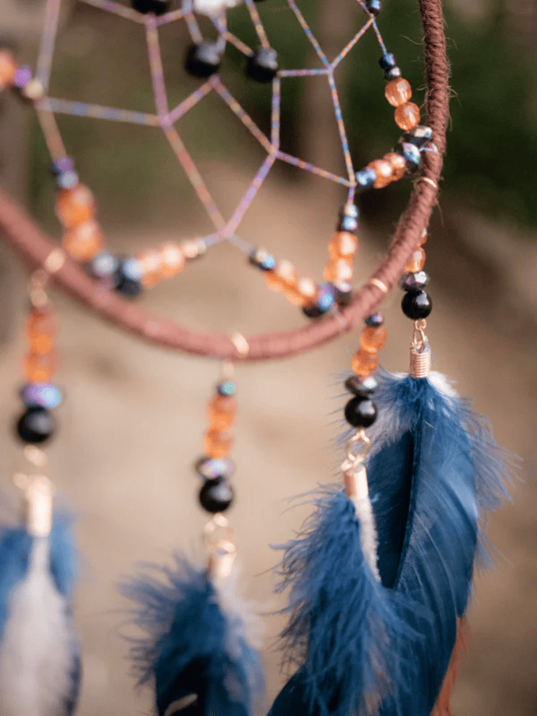 Bright Blue Feather Dreamcatcher with Beads and Wall Hanging