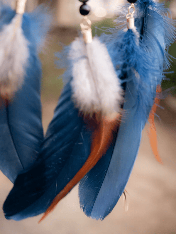Bright Blue Feather Dreamcatcher with Beads and Wall Hanging