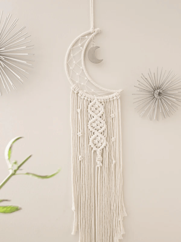 Crescent Moon Macrame Dreamcatcher Wall Hanging Tapestry