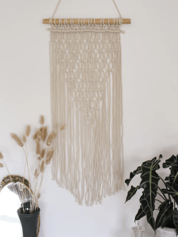 Geometric Cotton Macrame Wall Hanging with Long Tassels
