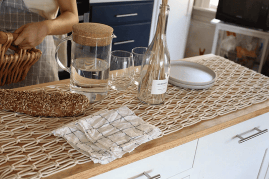 90" Antique White Macrame Table Runner Woven Crocheted Design