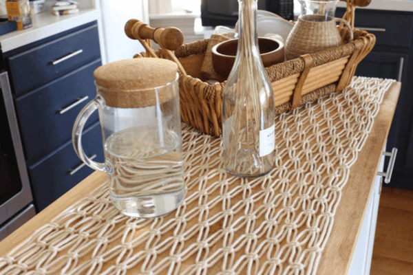 90" Antique White Macrame Table Runner Woven Crocheted Design