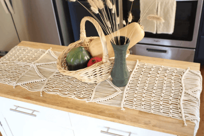 90" Antique White Macrame Table Runner for Kitchen and Farmhouse Tables