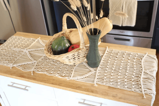 90" Antique White Macrame Table Runner for Kitchen and Farmhouse Tables