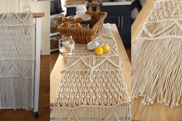 90" Antique White Macrame Table Runner for Kitchen and Farmhouse Tables