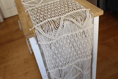 90" Antique White Macrame Table Runner for Kitchen and Farmhouse Tables