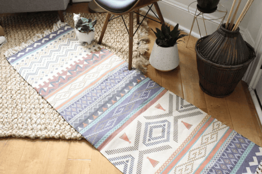 Colorful Geometric Moroccan Rug Runner with Chevron Patterns