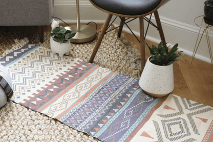 Colorful Geometric Moroccan Rug Runner with Chevron Patterns