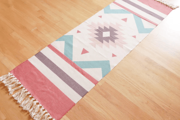 Aztec Hippie Rug Runner with Colorful Geometric Patterns