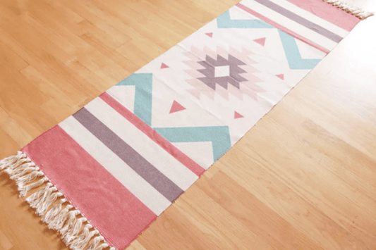 Aztec Hippie Rug Runner with Colorful Geometric Patterns