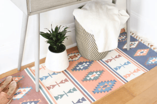 Egyptian Style Braided Rug with Obelisk Patterns and Retro Design