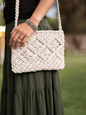 White Cotton Macrame Purse Hand-Knotted Small Crossbody Bag