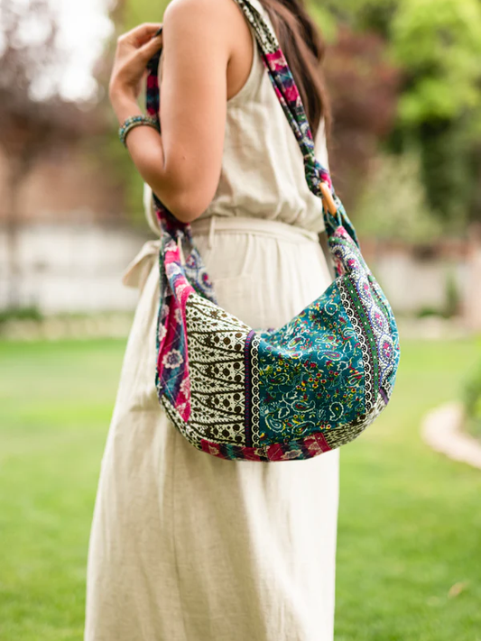 Womens Cotton Canvas Crossbody Bag Hippie Messenger Sling Purse