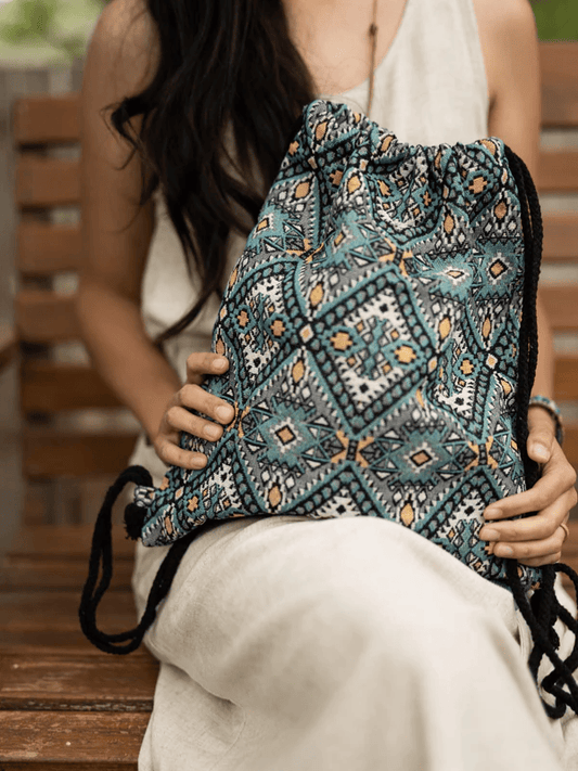 Drawstring Canvas Backpack Hobo Mini Bag with Adjustable Straps
