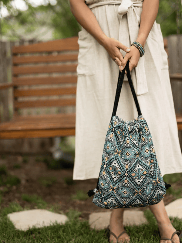 Drawstring Canvas Backpack Hobo Mini Bag with Adjustable Straps
