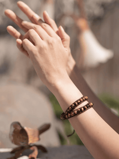 Natural Tiger Eye Gemstone 2-Wrap Vegan Leather Bracelet