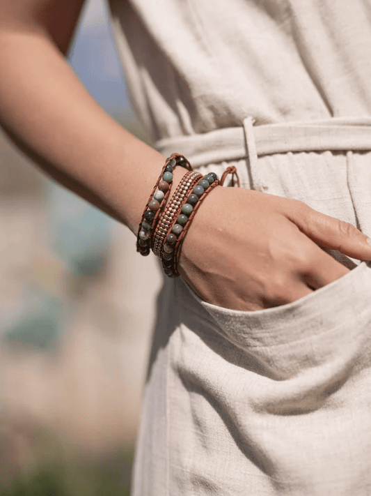 Green Natural Stone Lucky Bracelet with Pendant