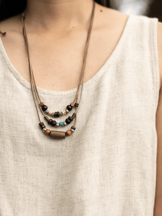 Sparrow Wood Beads Multi-Strand Hippie Necklace for Men and Women