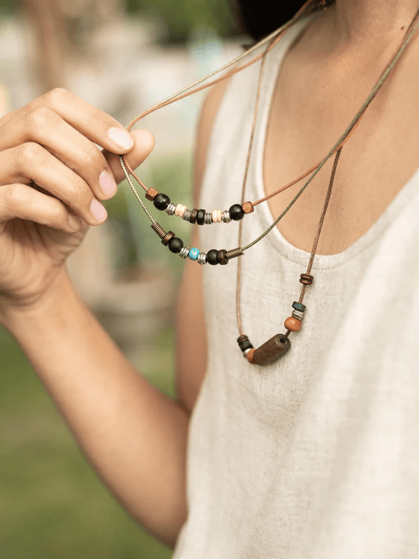 Sparrow Wood Beads Multi-Strand Hippie Necklace for Men and Women